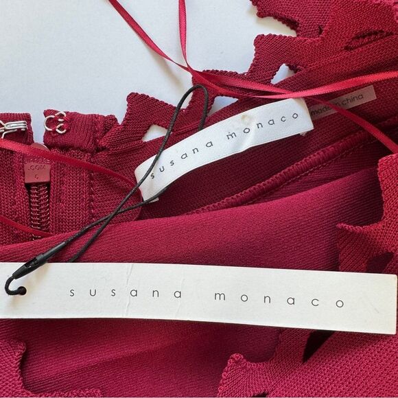 Susana Monaco Burgundy Red Bandage Eyelet Off Shoulder Dress Size Medium NWT - Picture 3 of 6